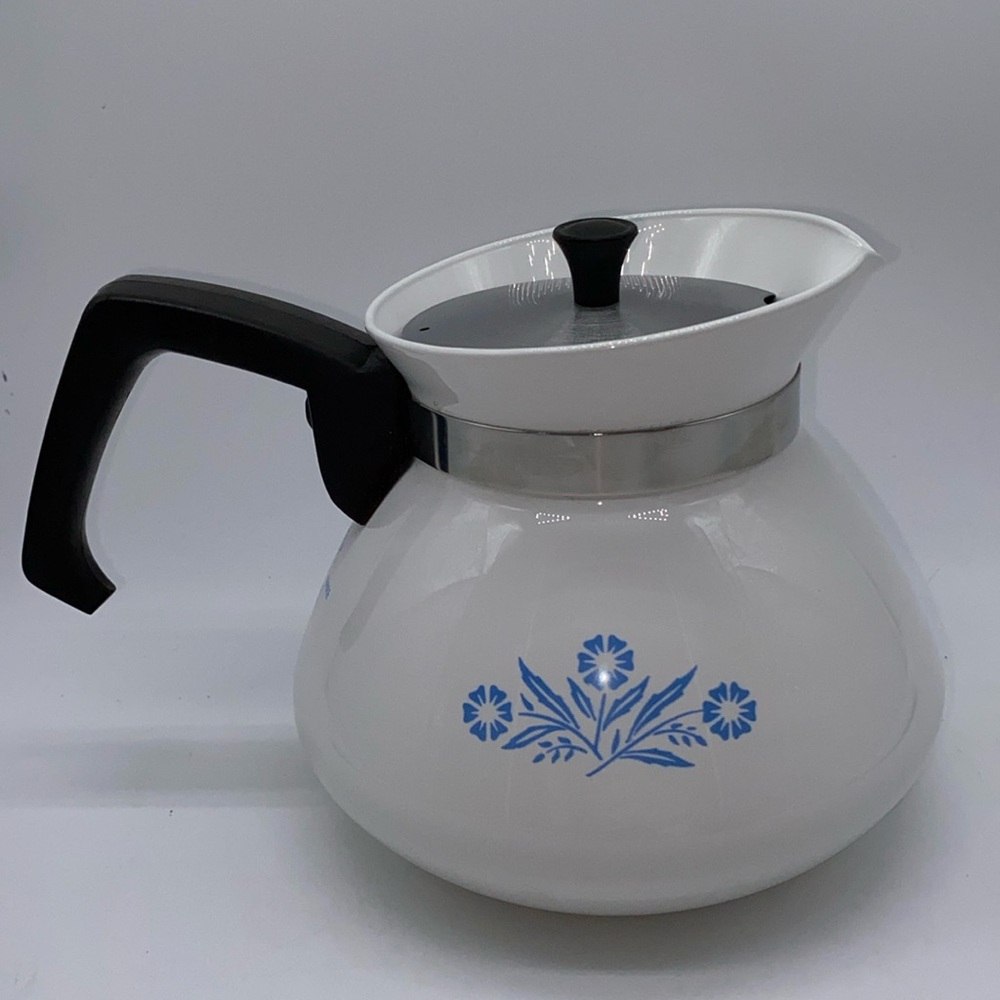 Vintage Corning Ware Blue Cornflower 6 Cup Teapot White with Lid